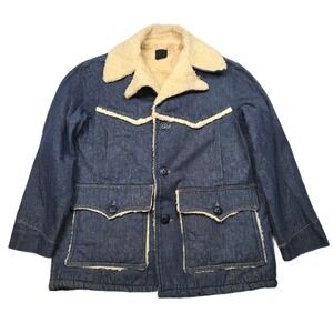 Vintage Sears Roebucks Denim Sherpa Jacket Mens Medium 40R‎ Blue Western Rancher